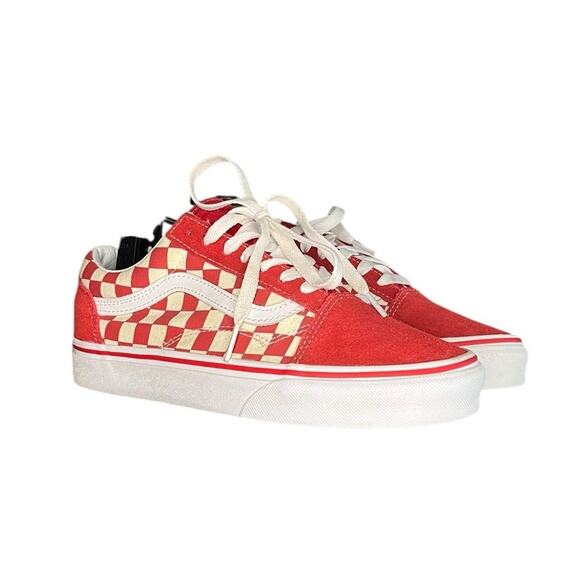 Vans Old Skool Checkerboard Sneakers Red Off-White M6 W7.5 - Picture 3 of 6